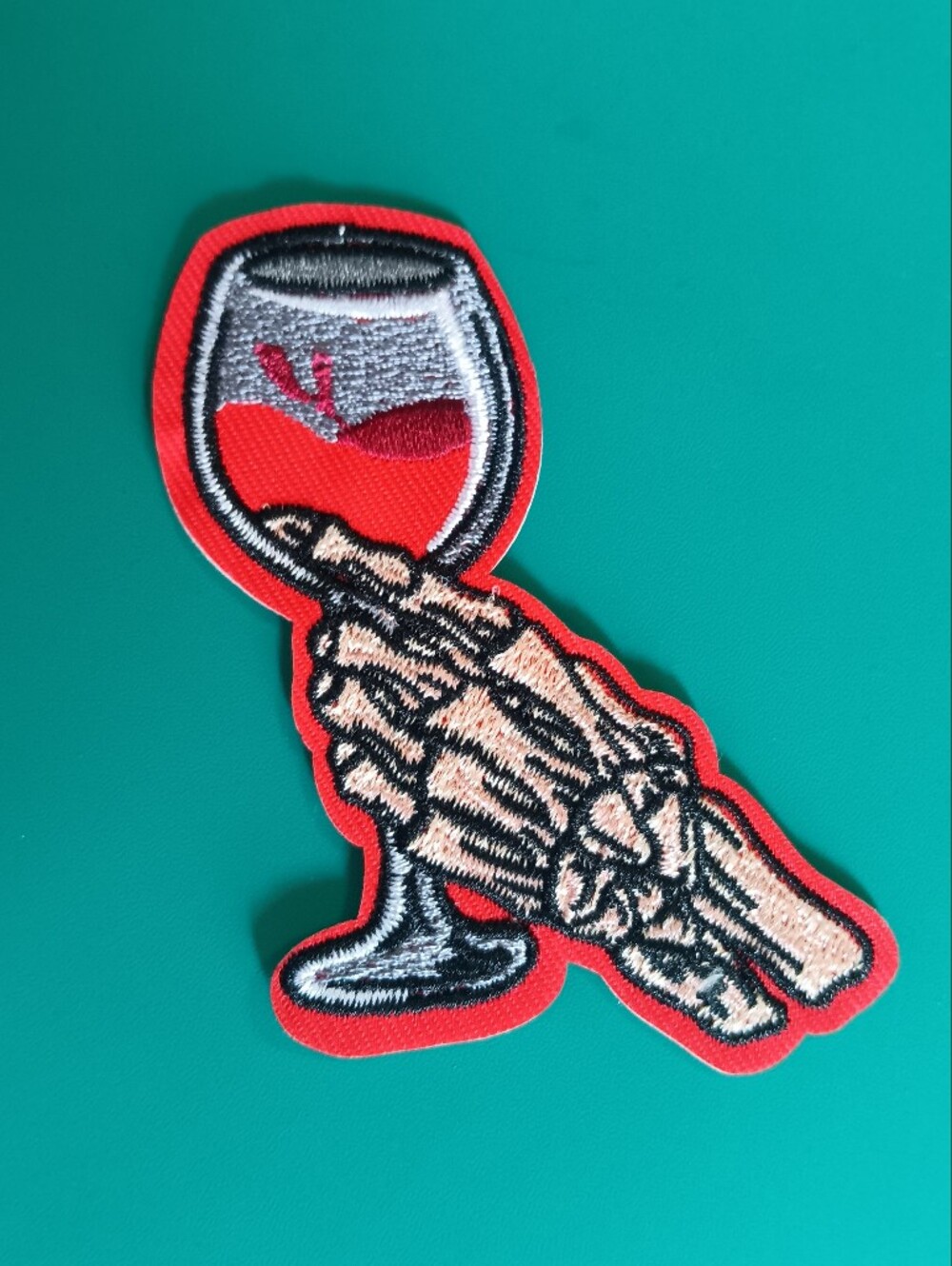Skeleton Hand Wine Glass Embroidered Iron On Patch, Blood, Horror, Goth, Vampire - Picture 2 of 4